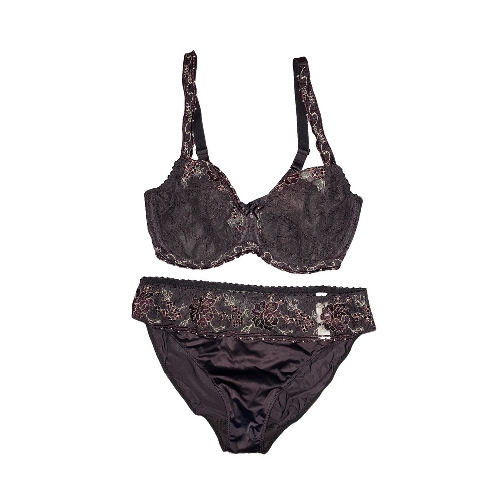 Prima Donna Golden Dreams Underwire Bra & Panties Set 34D/M‎ Brown Lace 0162880